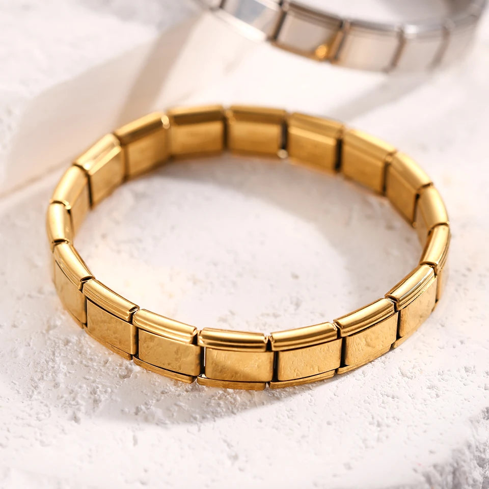 Yupsk Trendy Square Italy Stainless Steel Bracelets For Women Men HipHop Metal  Modules Stretchable Gift Birthday Party Jewelry