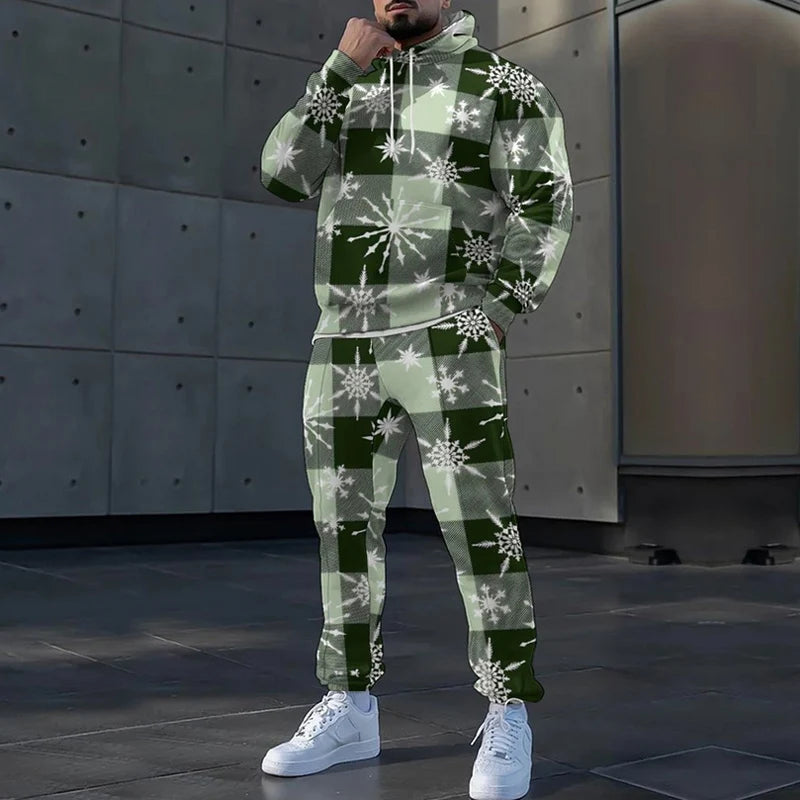 2025 Christmas 3D Print Long Sleeve Hoodies Set Autumn Winter Casual Men's Two Piece Tracksuit Fashion Loose Festival Party Suit