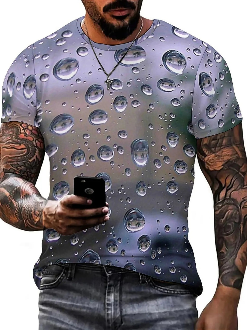 Men's 3D Print Water Drop Geometric Pattern T-Shirt - Hip Hop Streetwear Loose Fit, Soft Breathable Polyester